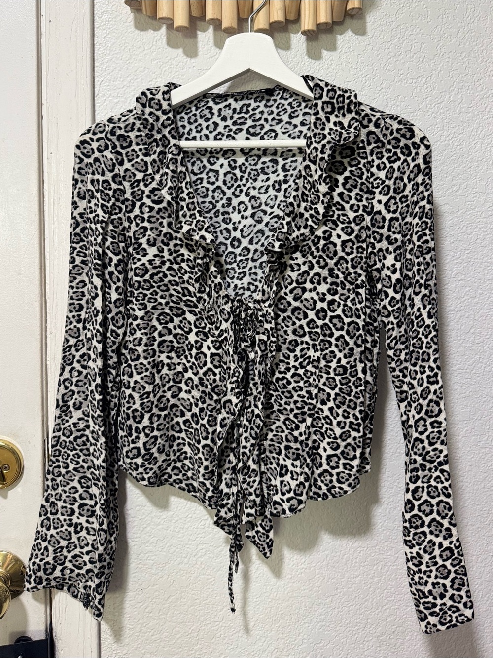 Zara Black & White Leopard Tie-Front Blouse